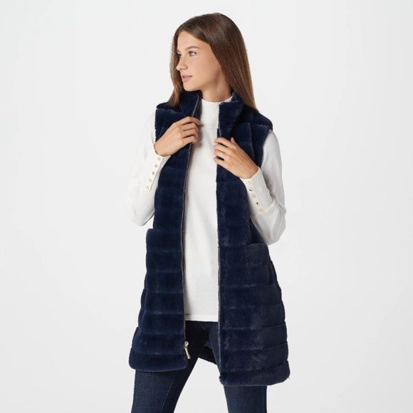 Dennis Basso Women's Faux Fur Zip-Front Vest